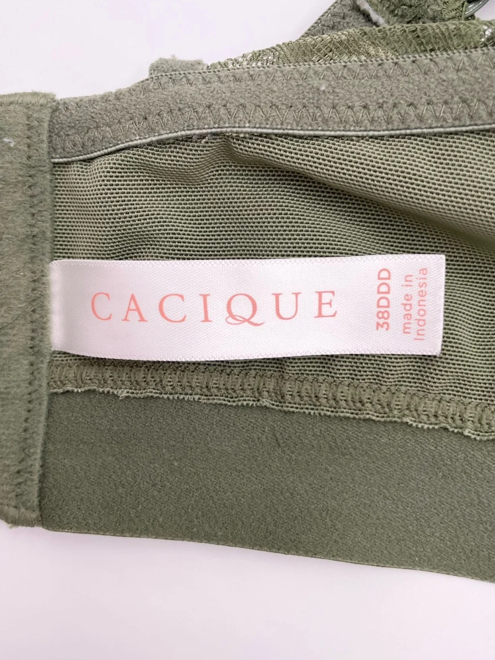 Cacique Women's Smooth Balconette Bra Size 38DDD Army Green Lace Strap Underwire